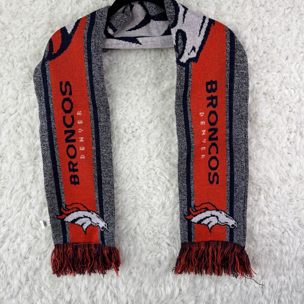 Denver Broncos NFL FOCO Knit Scarf Orange Navy Blue Gray Fringed 7x62‎